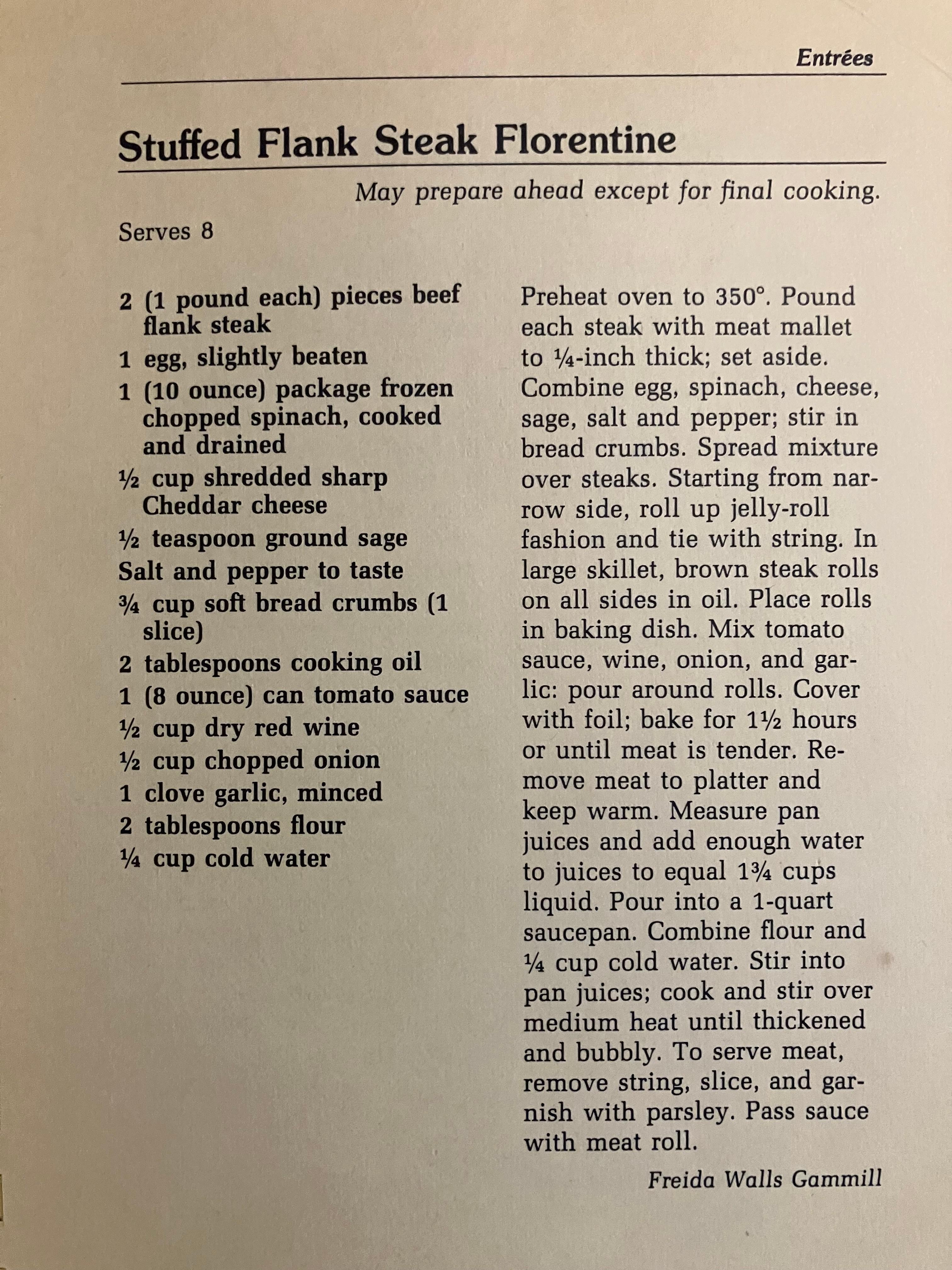 Stuffed Flank Steak Florentine